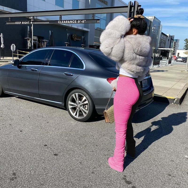 HAOYUAN Splice Two Piece Set Summer Outfits for Women Tracksuit Crop Top and Stacked Pant Lounge Wear Matching Sets Sweat Suits T200603