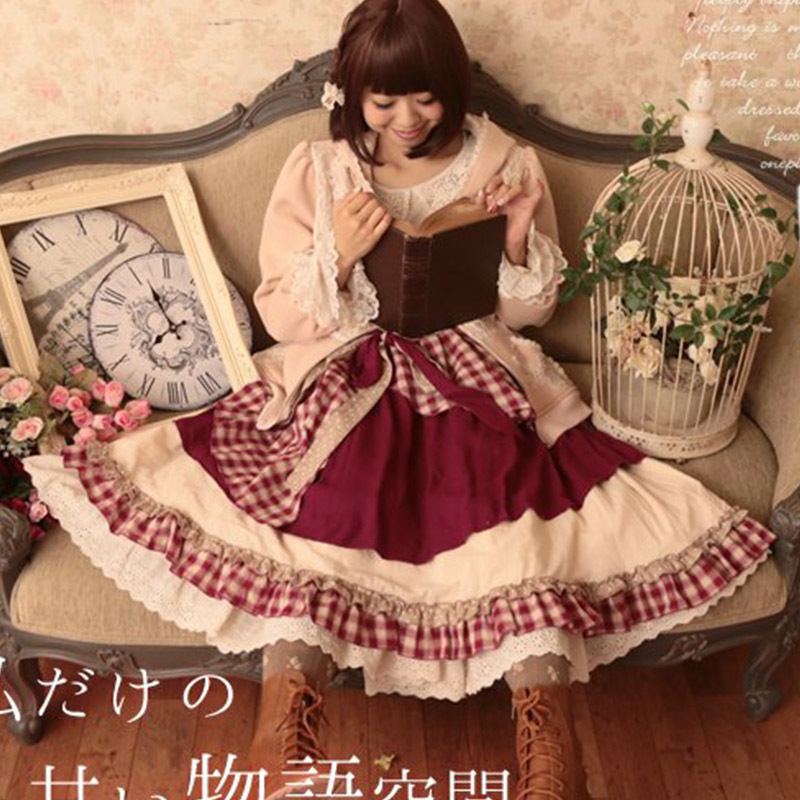 Spring Mori Girl Sweet Skirt Women' Multi Layer Patchwork Lace Vintage Plaid Lovely Cotton Lolita Female Pleated Skirts T248 T200113