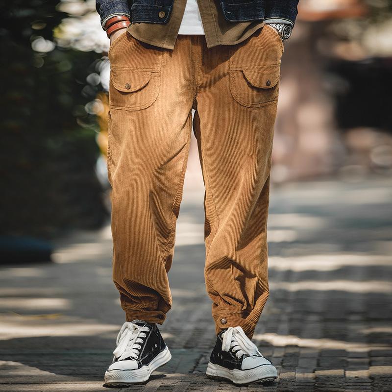 men pants men Japanese retro corduroy slacks Draped elasticated trousers Loose casual cropped trousers woodworking safety pants, Amber
men pants men Japanese retro corduroy slacks Draped elasticated trousers Loose casual cropped trousers woodworking safety pants, Amber
