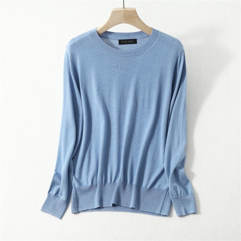 Women's 85 Silk 15 Cashmere Round Neck everyday Long Sleeve Pullover Sweater Top Shirt JN5411 201017