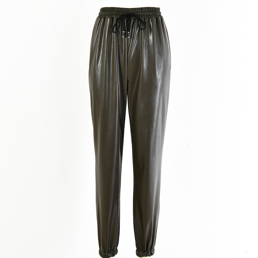 DEAT Pu Leather Harem Pants Fashion Women Black Loose Trousers Autumn Winter Female Casual High Waist Pantalon MG756 201109