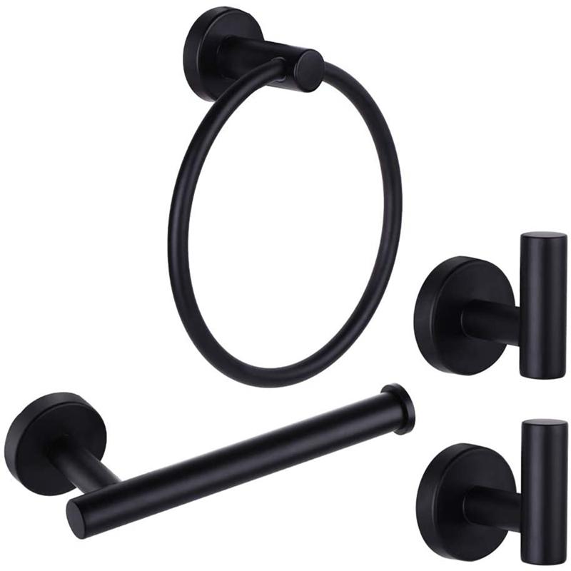 4 Pcs Black Bathroom Hardware Set Hand Towel Ring, Toilet Paper Holder,And 2 Robe Towel Hooks, Bathroom Accessories Kit
4 Pcs Black Bathroom Hardware Set Hand Towel Ring, Toilet Paper Holder,And 2 Robe Towel Hooks, Bathroom Accessories Kit