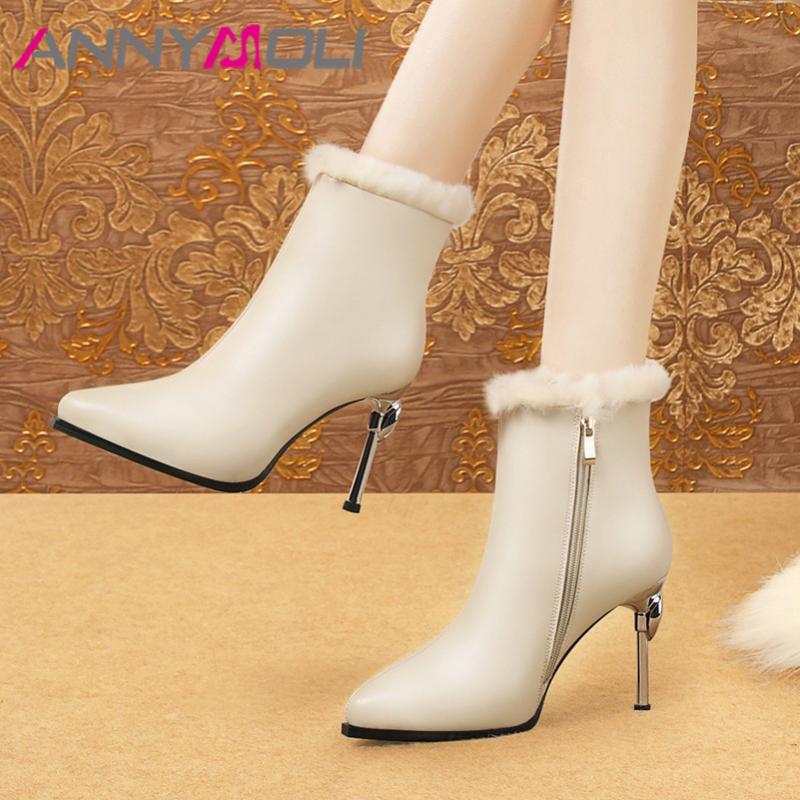 ANNYMOLI Real Leather Extreme High Heel Ankle Boots Women Shoes Pointed Toe Thin Heels Zipper Wool Fur Short Boots Winter Beige
ANNYMOLI Real Leather Extreme High Heel Ankle Boots Women Shoes Pointed Toe Thin Heels Zipper Wool Fur Short Boots Winter Beige