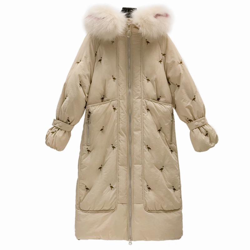 women's parkas winter X-long jacket women thick loose hooded fur collar star print plus size female coat chaquetas mujer 201019