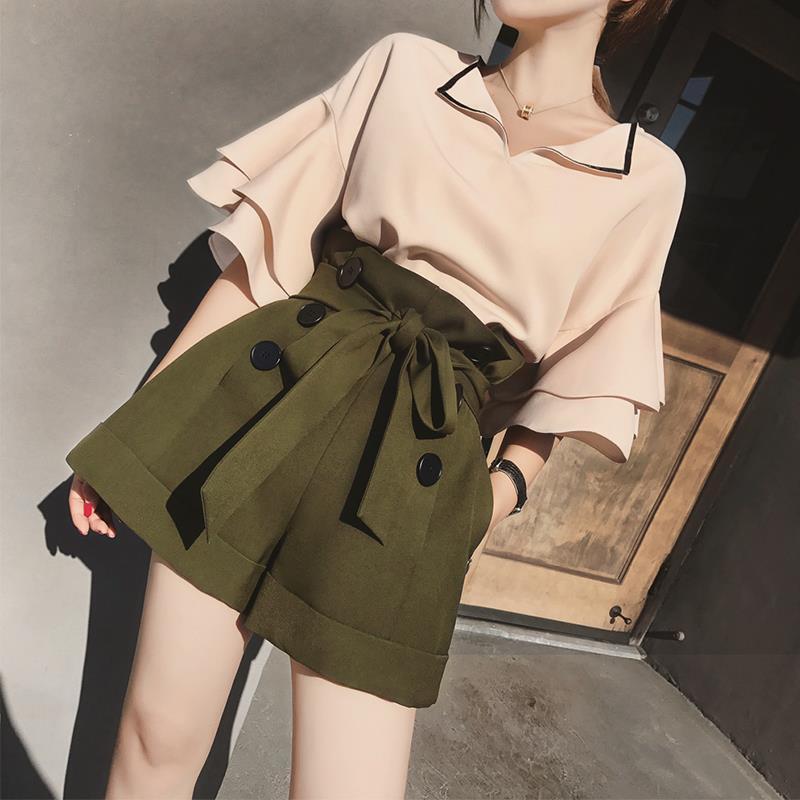 Womens Clothing 2020 Summer Loungewear 2 Piece Outfit Set V-neck Ruffled Chiffon Top and Loose Wide Leg Shorts Office Suits F180, Army green
Womens Clothing 2020 Summer Loungewear 2 Piece Outfit Set V-neck Ruffled Chiffon Top and Loose Wide Leg Shorts Office Suits F180, Army green