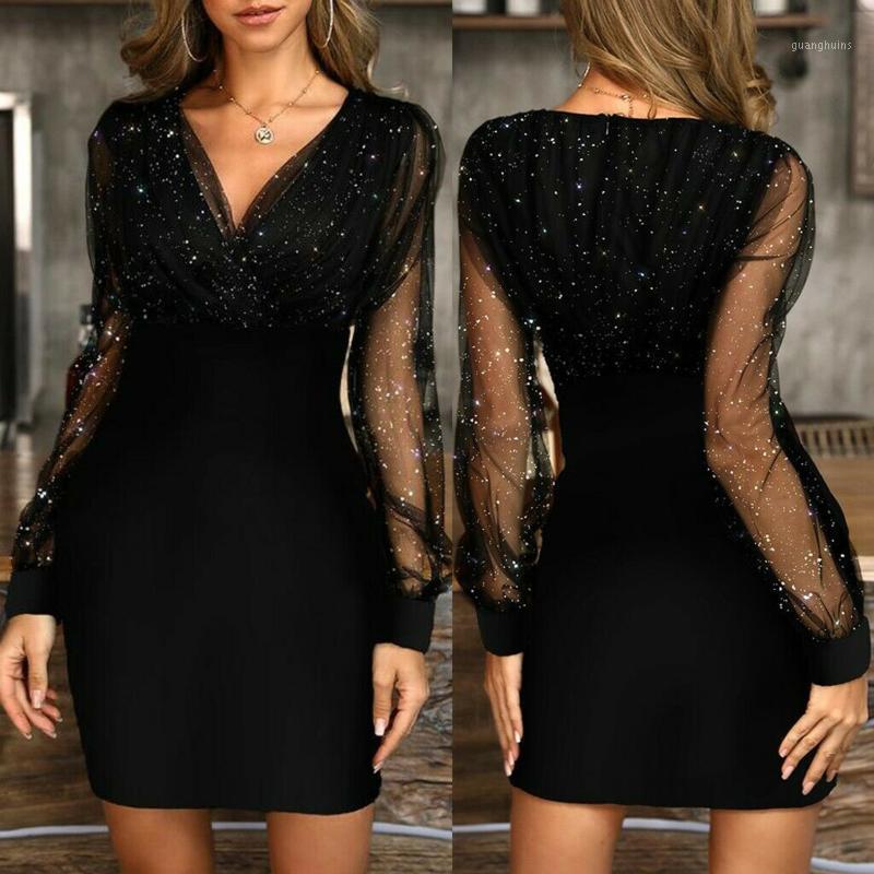 High Quality Womens Mesh Sequin V-Neck Ladies Cocktail Evening Party Mini Dress Autumn Long-sleeve Stitching Slim Dress N661, Wine red
High Quality Womens Mesh Sequin V-Neck Ladies Cocktail Evening Party Mini Dress Autumn Long-sleeve Stitching Slim Dress N661, Wine red