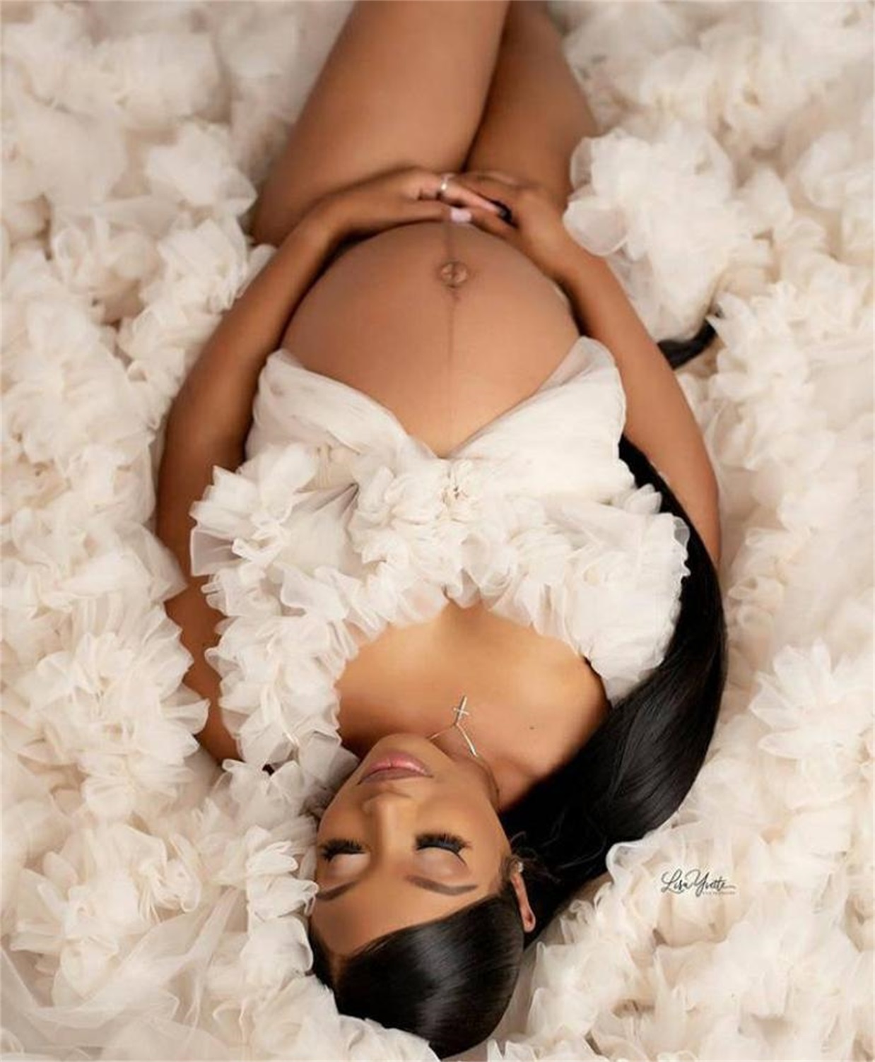 Illusion Tiered Ruffles Photoshoot Dress Pregnant Ivory Bride Winter Kimono Party Prom Gowns Sleepwear Bathrobe Nightgown Robes