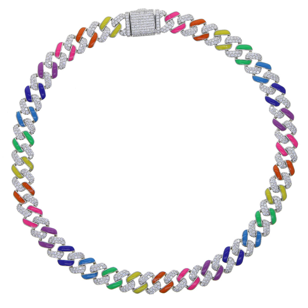 2021 Iced Out Rainbow Enamel Women Hip Hop Choker Jewelry Pave 5A Cubic Zirconia 11mm Cuban Chain Choker Necklace Jewelry Drop Ship