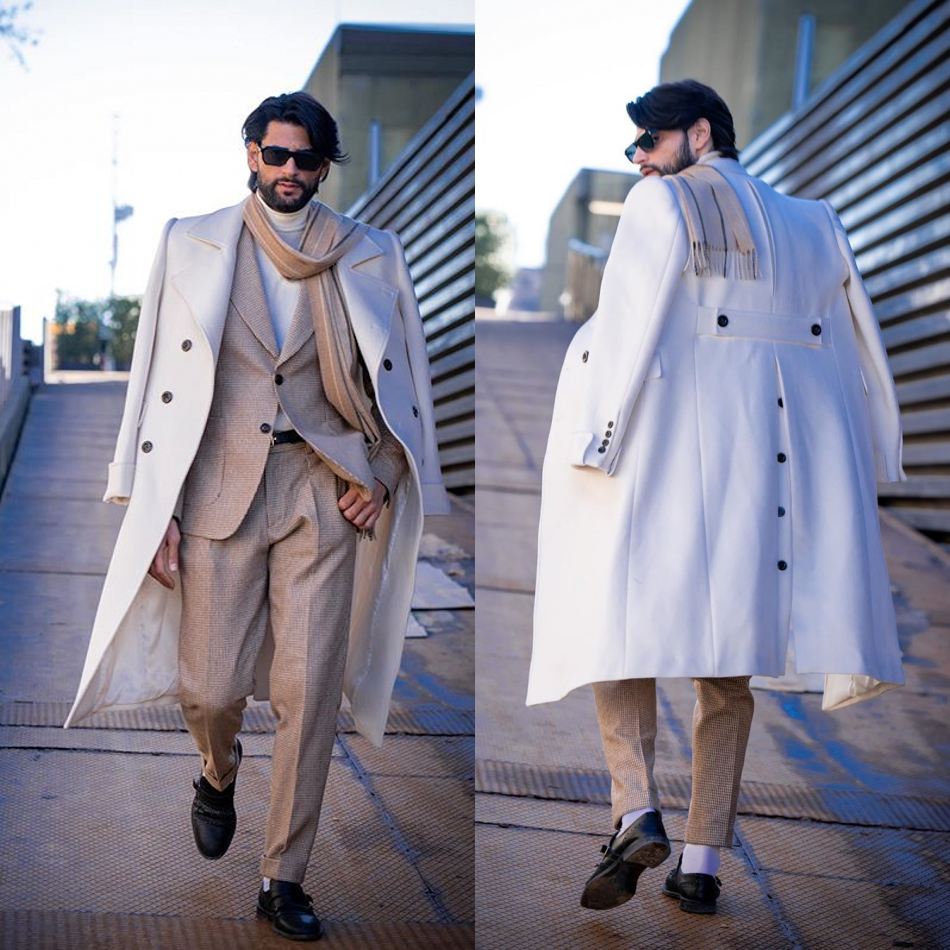 2021 Winter Long Coat Handsome Double Breasted Peaked Lapel Groom Groomsmen Prom Party Blazer Jacket Only One Piece