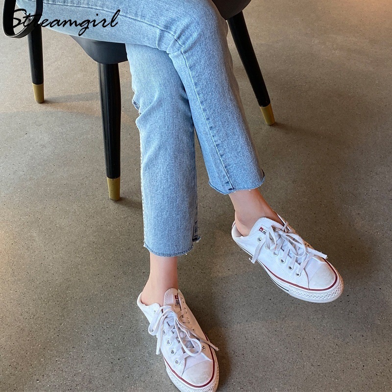 Streamgirl White Jeans For Women Skinny Autumn Denim Pants Capris Straight Black Skinny Jeans Woman High Waist Ankle Denim Pants 201105