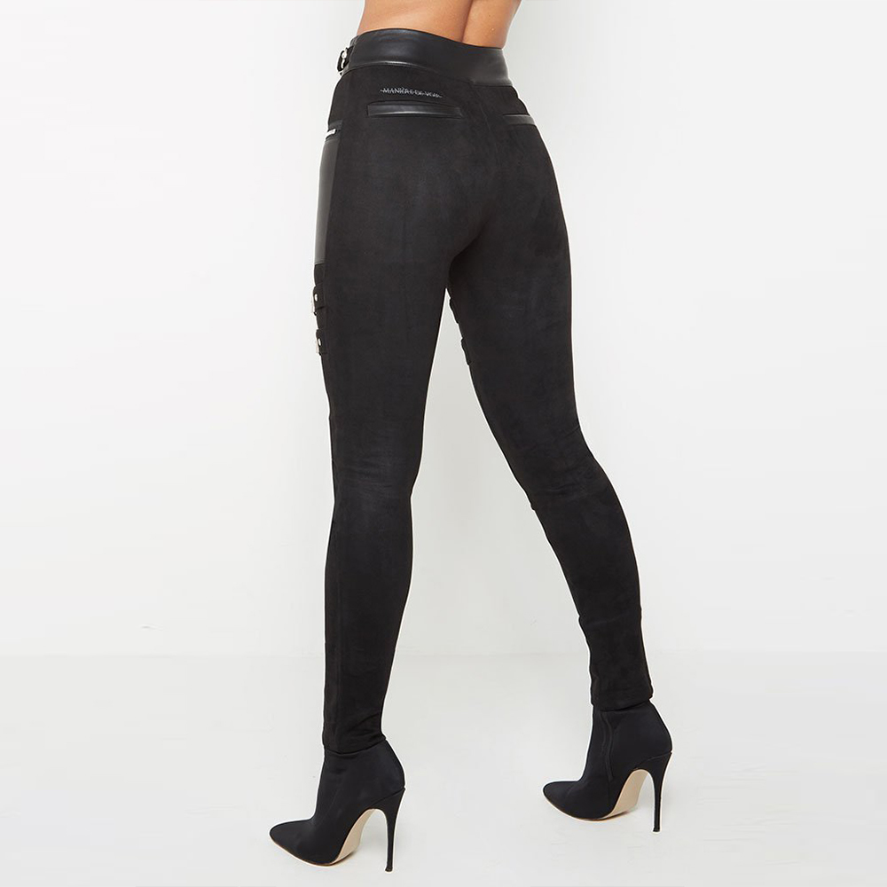 PU Leather Goth Pencil Pants For Women Dark Fashion Eyelet Patchwork Ladies Leather Trousers Skinny Chic Female Pants D30 201106