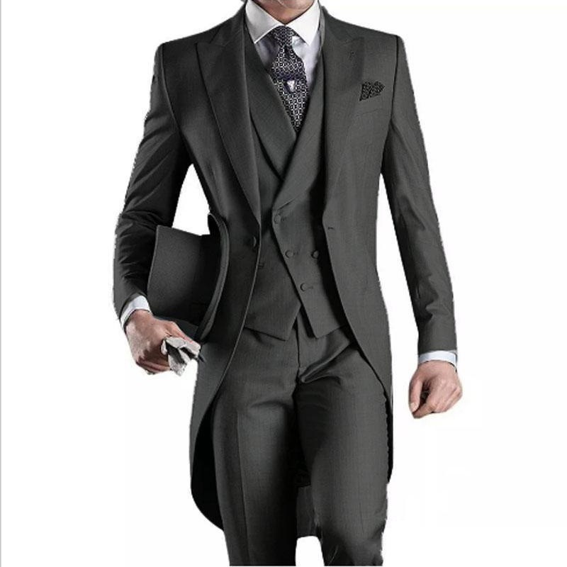 Formal Custom White/Black/Grey/Burgundy/Blue Tailcoat Men Party Groomsmen Suits For Wedding Tuxedos Jacket+Pants+Vest 201106
