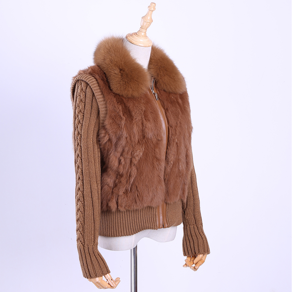 Women's Winter Coat Fur Jacket Warm Rabbit Fur Mink Long Fur Ladies Clothing Collar Knitting Sleeve Casual Short Outwear Slim 201209