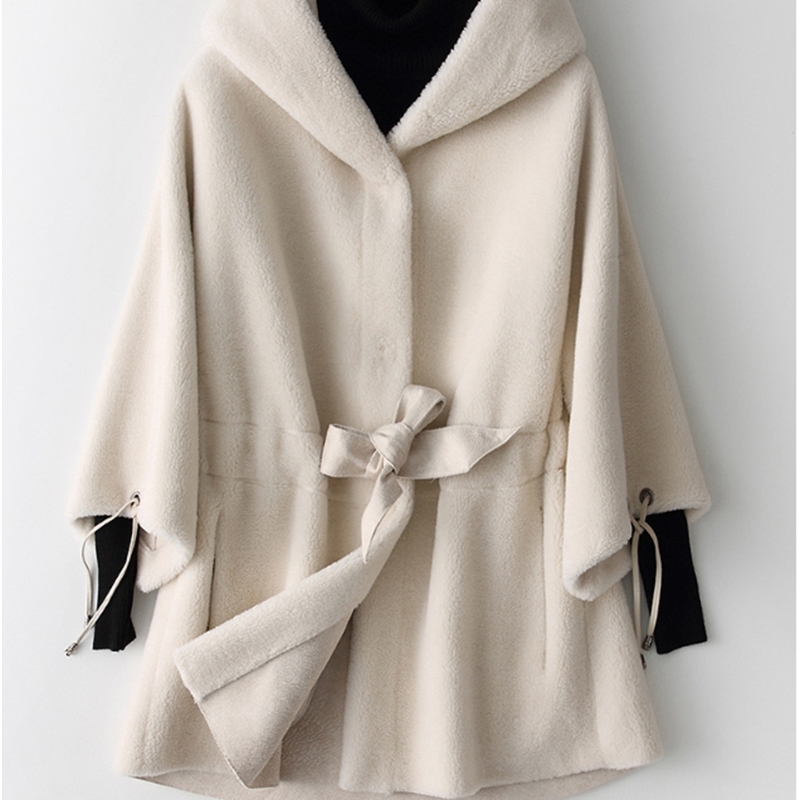 Rabbit Fur Coat Women's Long Rabbit Fur Sleeves Vintage Style Leather Fur Outwear 201223