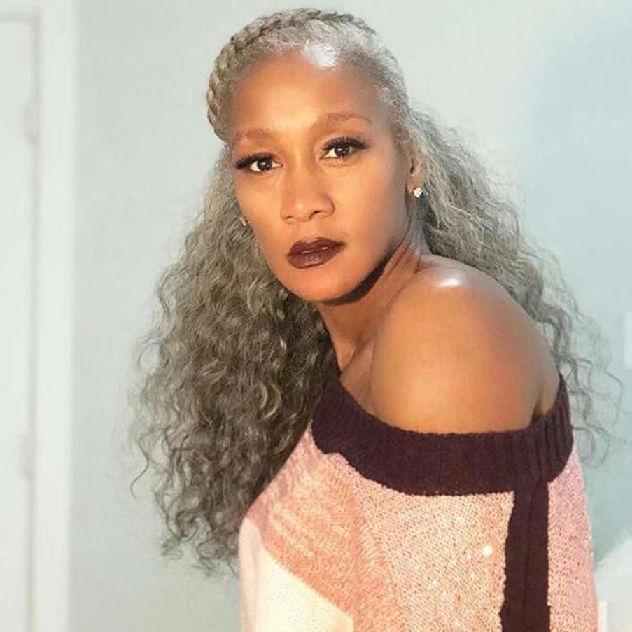 Salt and pepper silver grey puff updo ponytail human hair extension Natural highlight afro gray raw indian hairpiece bun chignon updo 120g