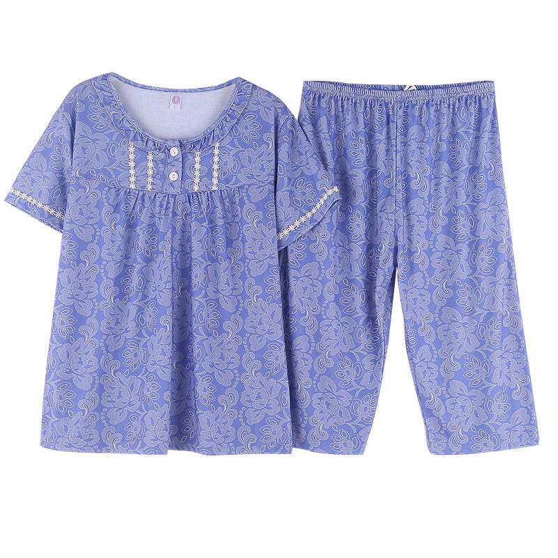 New pajamas women's summer cotton home clothing plus size short sleeve floral lingerie women sleepwear cotton pajamas set women 210203