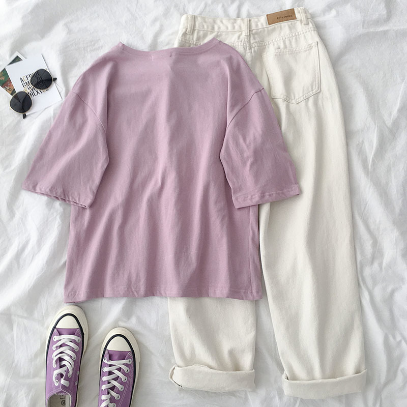 Summer Casual 2 Piece Set Women Casual Solid Pant Set Two Pieces Set Suit Purple Peach Tshirt White Pants Matching Sets T200716