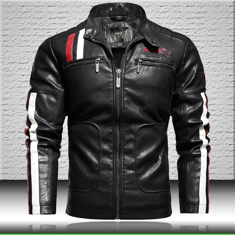 Men Motorcycle Leather Jackets Trendy New Biker Leather Jacket Mens Bomber Jacket with Embroidery Epaulet Faux Leather Coat 201120