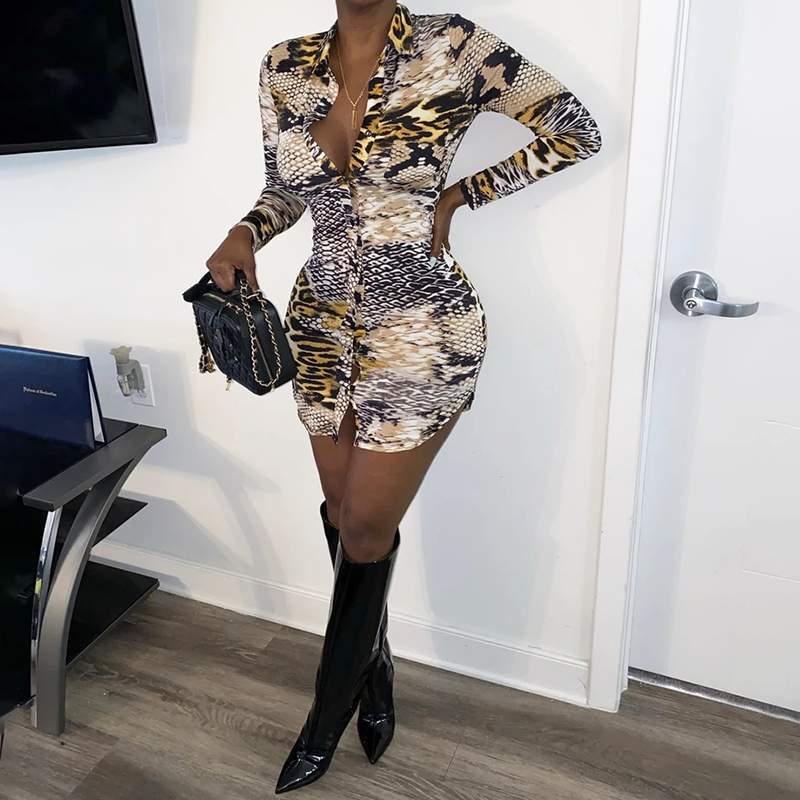 Casual dresses robe snake leopard print long sleeve front button blouse mini dress 2020 winter women sexy ladies club pary bodycon clothing, Multi
Casual dresses robe snake leopard print long sleeve front button blouse mini dress 2020 winter women sexy ladies club pary bodycon clothing, Multi