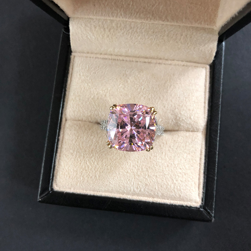 OEVAS 100% 925 Sterling Silver Sparkling Square Pink Yellow White High Carbon Diamond Wedding Rings For Women Fine Jewery Gifts 201112
