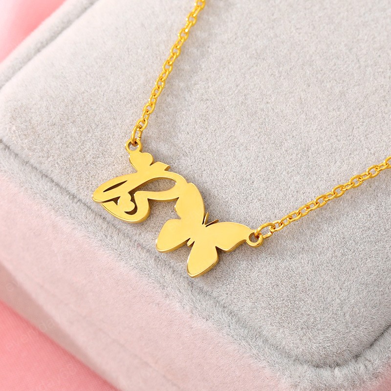 Initial Letters Butterfly Necklace for Women Stainless Steel A-Z Letter Choker Butterfly Pendant Necklaces Birthday Statement Jewelry Gift