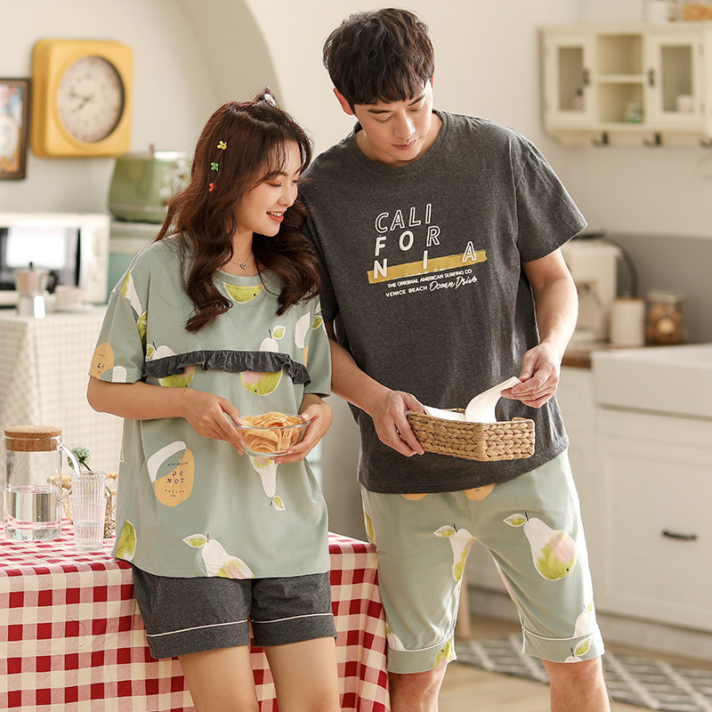 Summer Cotton lovers pj set ShortSleeved Shorts TwoPiece Pajamas suit Thin Simple Leisure Clothing Couple Women's Pajama Sets T200429