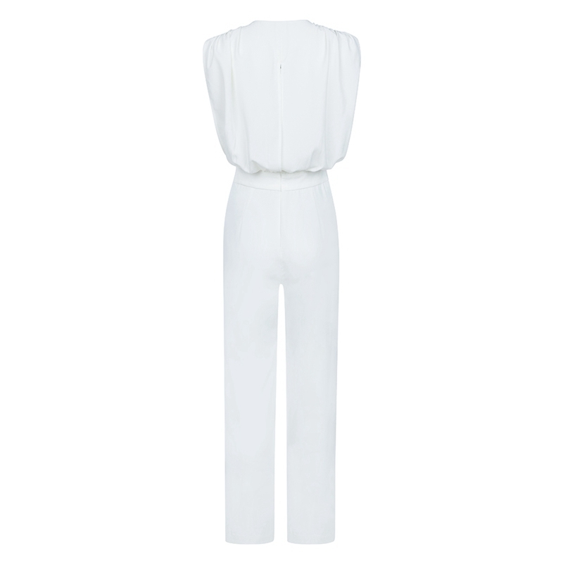 INDRESSME Vestidos New Women Fashion Sexy White Deep V Neck Jumpsuit Sleeveless Elegant Lady Party Club Straight Long Pants T200509