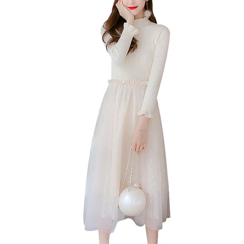 Women' Spring Autumn Mesh Dress Women' Solid Color Long Sleeve Knitted Turtleneck Lace Patchwork Slim Dress 3390, Beige
Women' Spring Autumn Mesh Dress Women' Solid Color Long Sleeve Knitted Turtleneck Lace Patchwork Slim Dress 3390, Beige