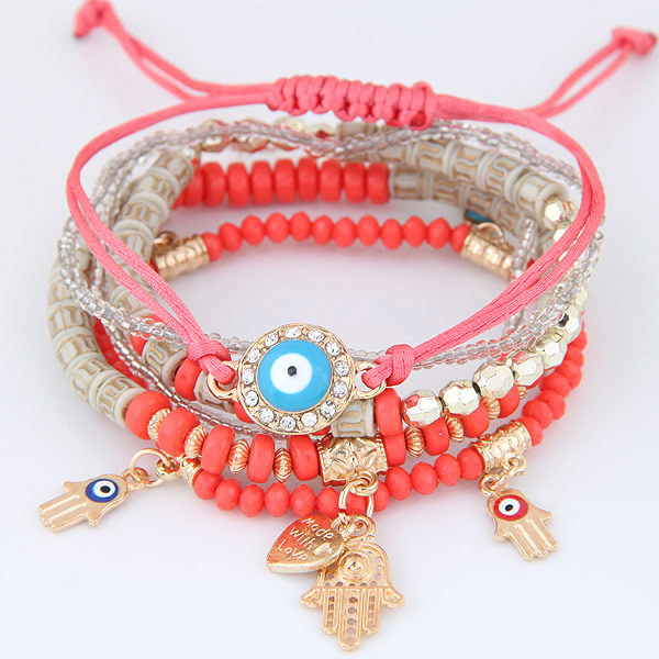Kabbalah Fatima Hamsa Hand Evil Eye Charms Bracelets & Bangles Multilayer Braided Handmade Beads Pulseras For Women Men GD1223