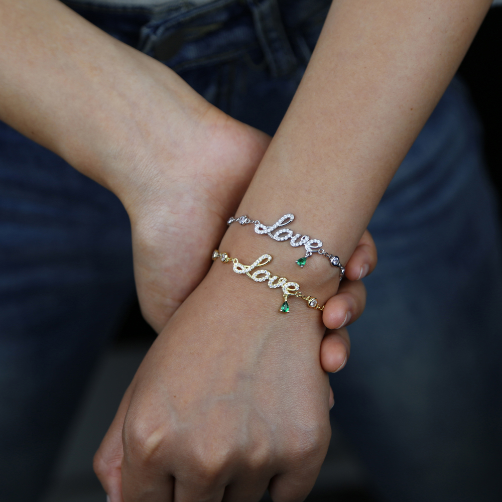 High Quality Women Wedding Love Pendant Bracelet with Cz Paved Station Chain Boho Wrap Bracelet for Wedding Jewelry Wholesale
