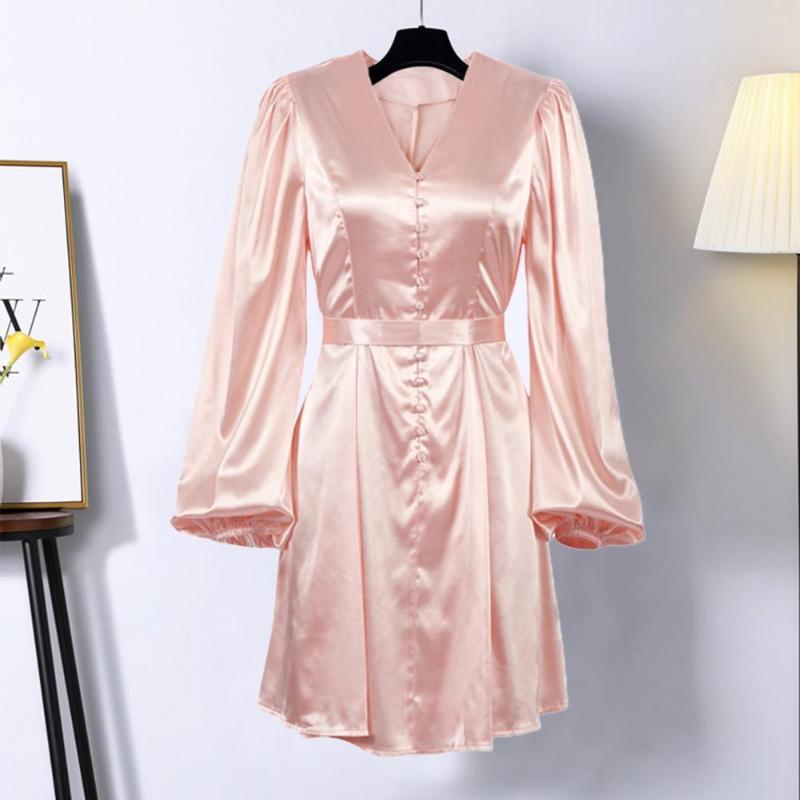 Women Dress Long Puff Sleeve Soft Women Solid Color Deep V Neck Belt A Line Dress Streetwear for Party
Women Dress Long Puff Sleeve Soft Women Solid Color Deep V Neck Belt A Line Dress Streetwear for Party