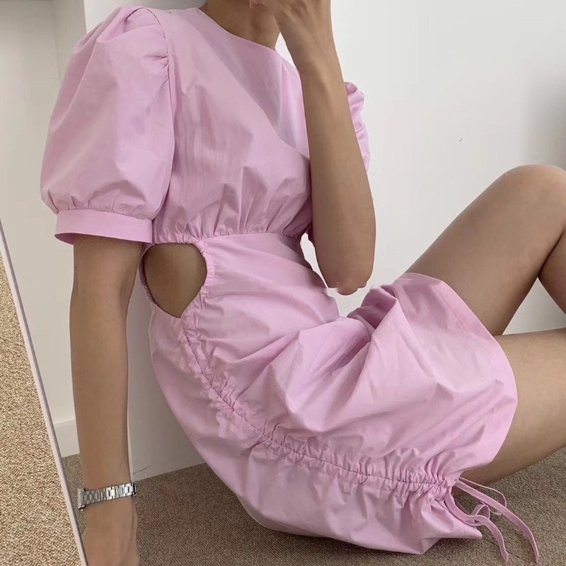 New Korean drawcord waist adjustable short casual sleeve tight regular cotton around the neck dressed as a solid women's party summer 27LM, Pink
New Korean drawcord waist adjustable short casual sleeve tight regular cotton around the neck dressed as a solid women's party summer 27LM, Pink