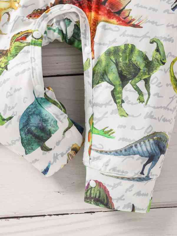 Baby Striped & Dinosaur Print Kangaroo Pocket Overall Jumpsuit SHE