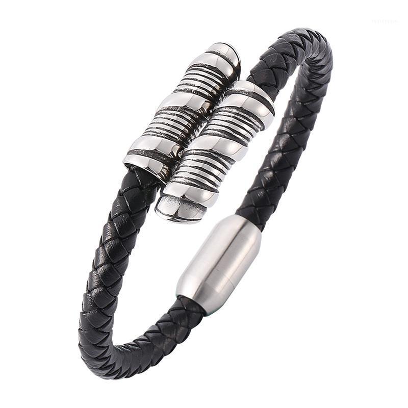Fashion Men Charms Spiral Stainless Steel Magnetic Buckle Bracelet Black Leather Bracelet Punk Man Wrist band Gifts BB7721
Fashion Men Charms Spiral Stainless Steel Magnetic Buckle Bracelet Black Leather Bracelet Punk Man Wrist band Gifts BB7721