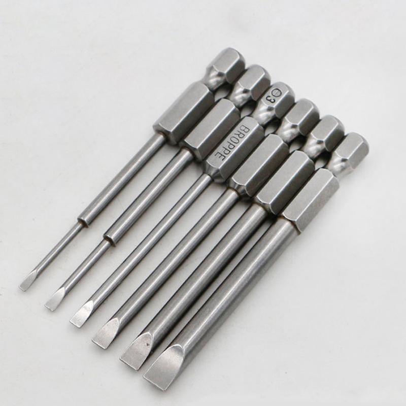 6 Pcs/set 1/4" 75mm 2-6mm Slotted Screwdriver Bit S2 Magnetic Electric Drill Flathead Screw-driver Head Power Driver Tool
6 Pcs/set 1/4" 75mm 2-6mm Slotted Screwdriver Bit S2 Magnetic Electric Drill Flathead Screw-driver Head Power Driver Tool