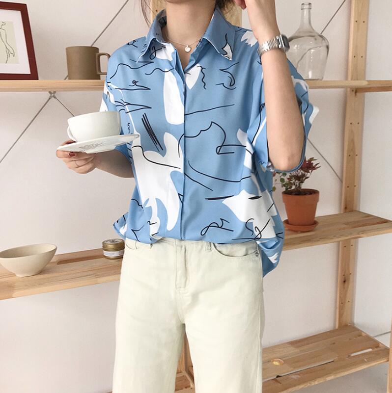 Spring summer women's Korean loose Harajuku personality graffiti printed short-sleeved shirt 201125