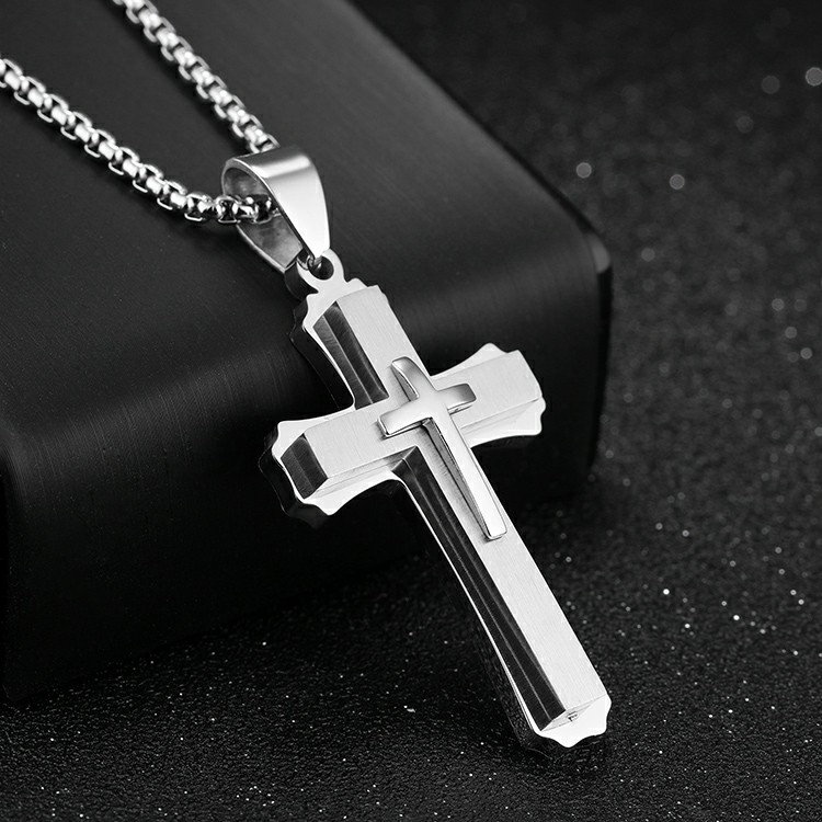 Top AAA Quality Stainless Steel Christian Cross Necklace For Men Jesus Lord's Prayer Necklaces Man Jewelry Religious Gift Wholesale Factory Price