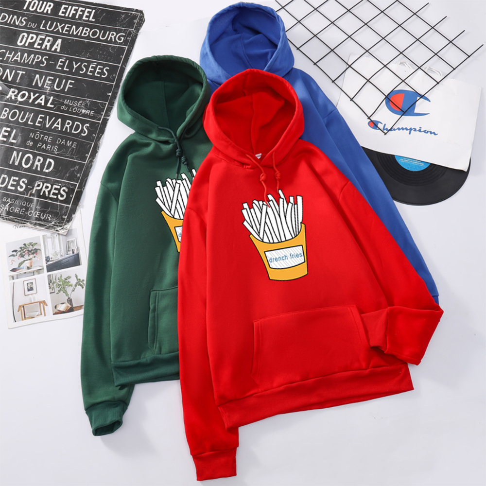 European American fashion brand French fries printing men' women' couple' hooded and cashmere sweater factory sales, Purple
European American fashion brand French fries printing men' women' couple' hooded and cashmere sweater factory sales, Purple