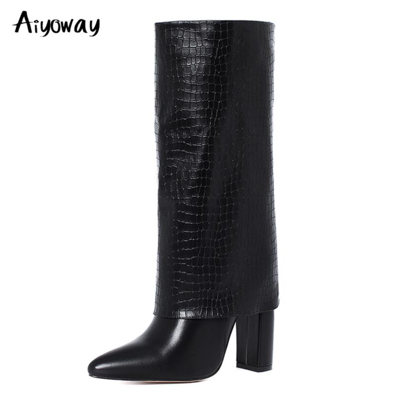 Aiyoway PU Leather Crocodile Print Lock Women Fold Knee High Boots Black Pointed Toe Thick Heel Female Daily Life Wild Footwear
Aiyoway PU Leather Crocodile Print Lock Women Fold Knee High Boots Black Pointed Toe Thick Heel Female Daily Life Wild Footwear