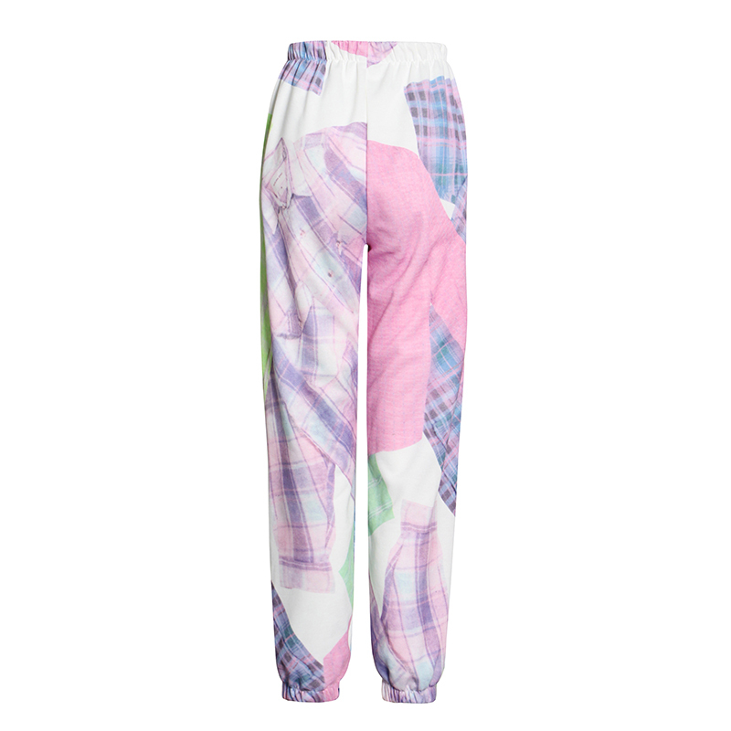 VGH Harem Pants For Women Mid Waist Lace Up Print Hit Color Loose Pockets Casual Pant Female Autumn New Clothing Tide 201228