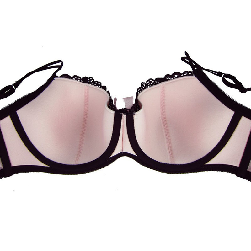 Women Bra Sexy Black Color Lace+Pink Bow Push Up Bra Plus Size B C D DD DDD E F G 30 32 34 36 38 40 High Quality NO. SR7613 201202