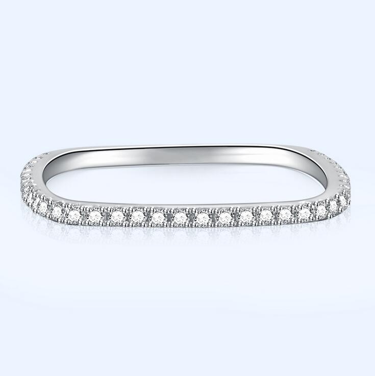 2021 New Arrival Simple Fine Jewelry Real 925 Sterling Silver Pave White Sapphire CZ Diamond Party Square Ring Women Wedding Band Ring Gift