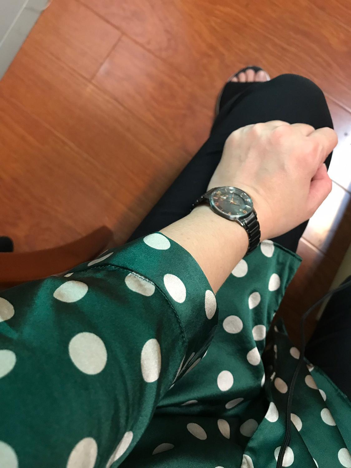 silky silk Silk Shirt Women Blouse Shirt Soft satin 34 sleeve silk shirt French classic retro green wave dots rich colors T200608