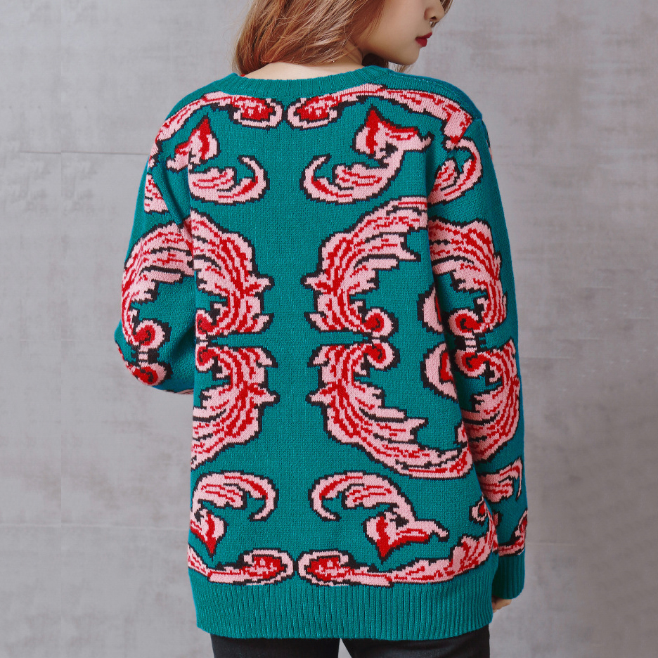 Women New vintage warm thicken sweaters UFO Clouds Jacquard pullovers winter autumn knitted retro loose tops blusas C-012 T200101