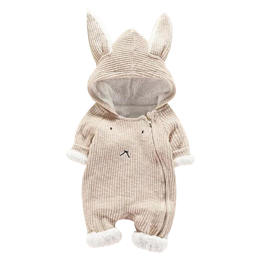 Newborn Infant Baby Romper Boy Girl Cute Cartoon Hooded Rabbit Ear Long Sleeve Jumpsuit Winter Clothes Christmas 6M-2Years Old 201027