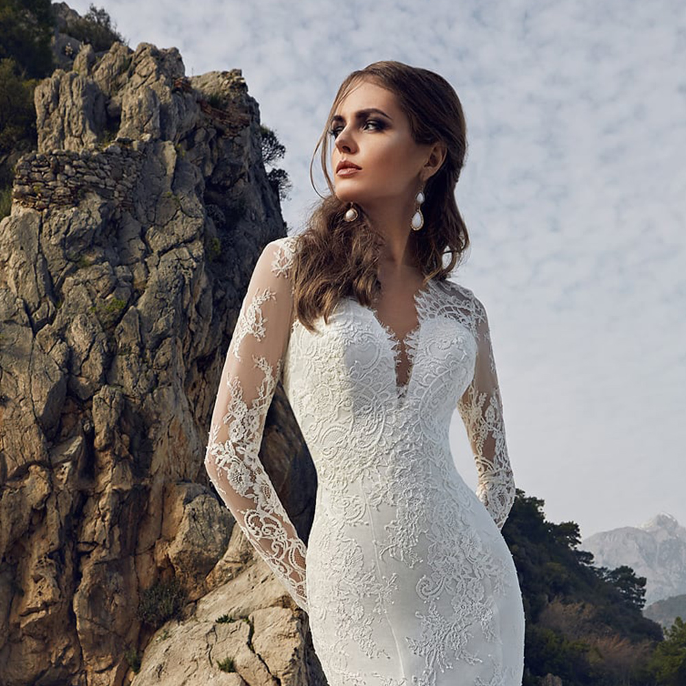 Custom Made Long Sleeve Lace Mermaid Wedding Gowns Vestido De Novia Sexy Open Back Elegant Bridal Dresses Robe Mariee