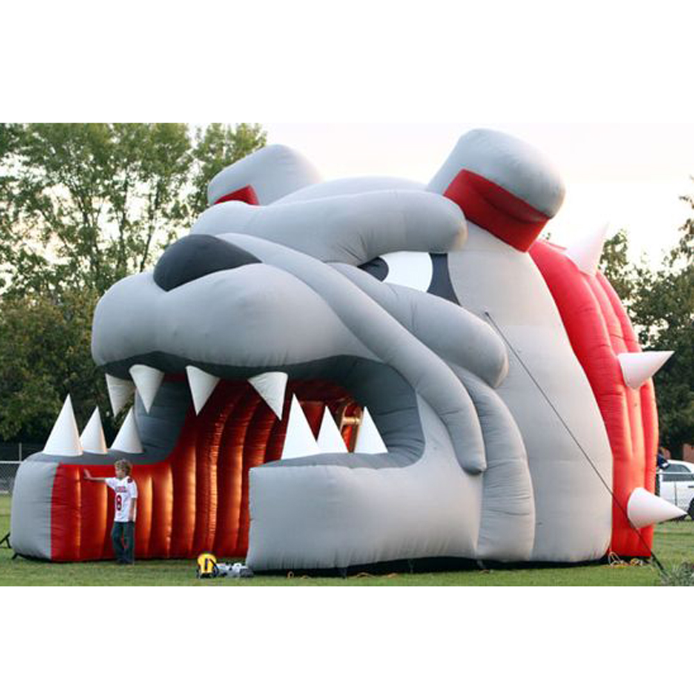 Cute giant outdoor inflatable bulldog tunnel animal mascot head entry channel football helmet tent for sports events