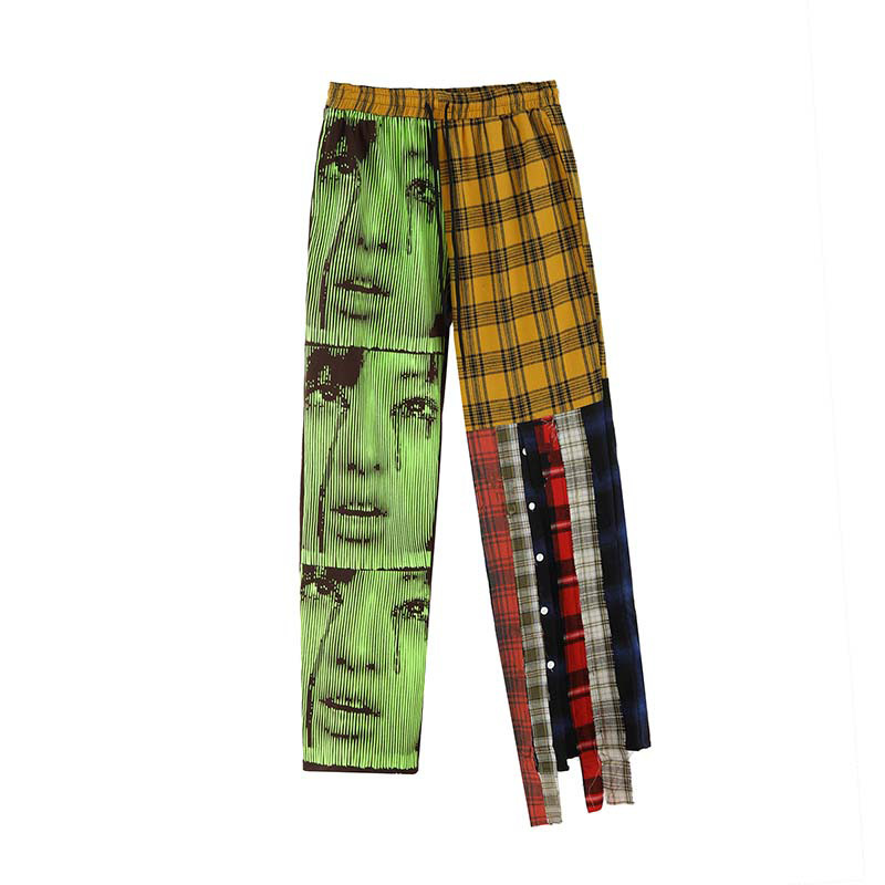 UNCLEDONJM Hip Hop Plaid Pants Men Ins Irregular Casual Pants Patchwork Pants Fashion Streetwear Trousers t2-a002 201126
