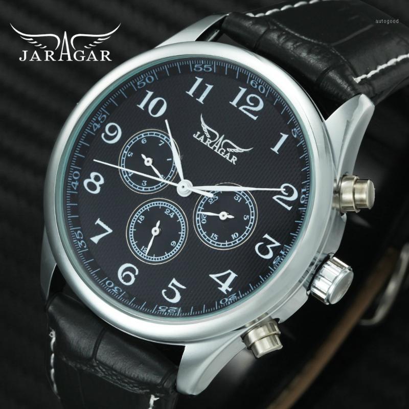 Wristwatches JARAGAR Fashion Casual Multifunction Auto Mechanical Watch Men Leather Strap 3 Dials 6 Hands Top Man1, White
Wristwatches JARAGAR Fashion Casual Multifunction Auto Mechanical Watch Men Leather Strap 3 Dials 6 Hands Top Man1, White