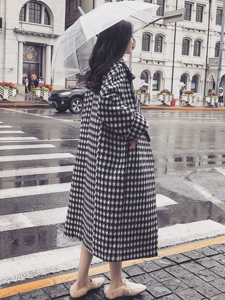 Women's woolen coat mid-length women's 2020 autumn and winter new thick woolen coat contrast color woolen coat LJ201128